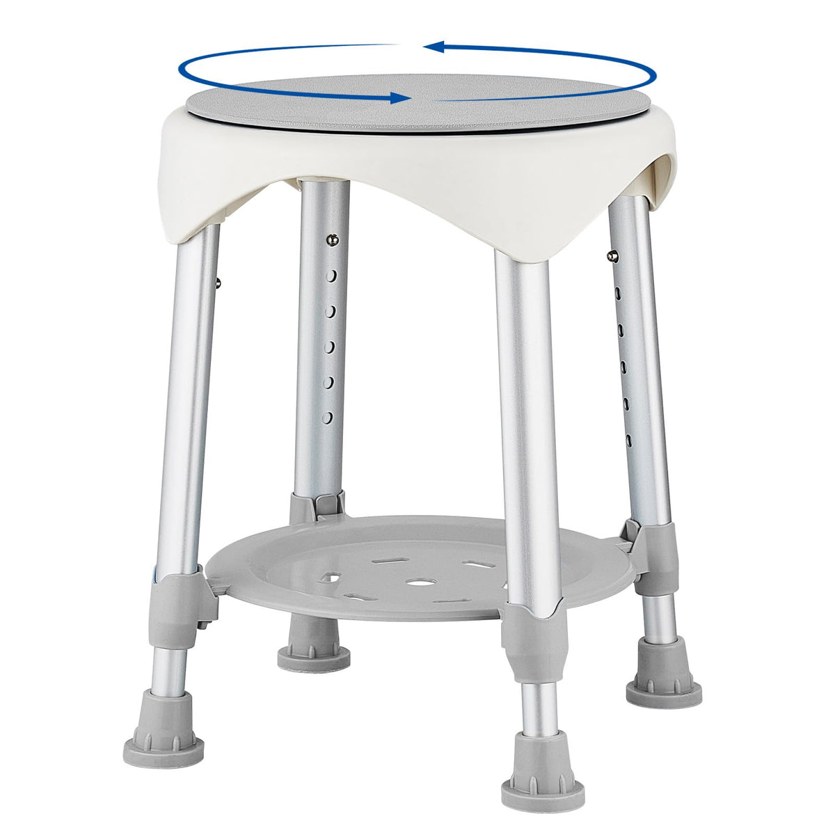 Swivel Shower Stool RRP - £39.99 360° 6-Level Adjustable Height with Shelf – Grey