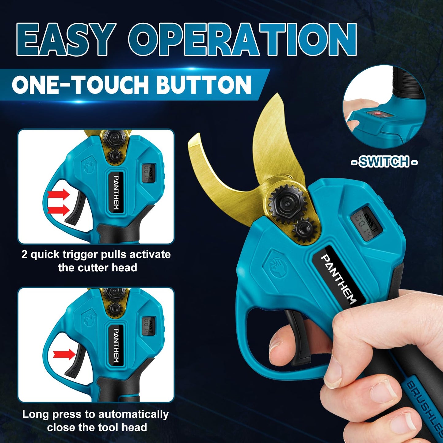 Cordless Electric Pruning Shears - RRP: £149.99 - with Telescopic Pole & Battery – 45mm