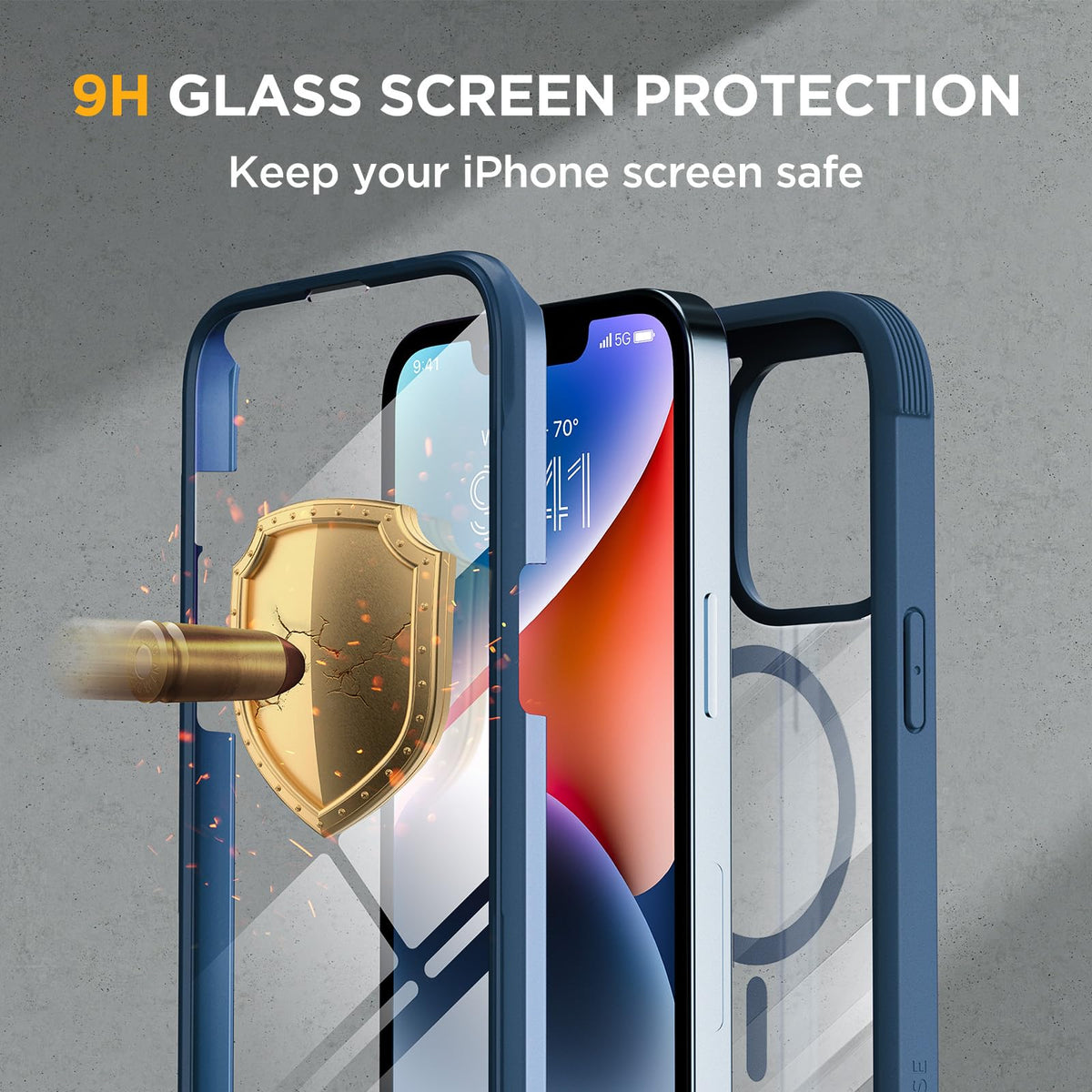 Magnetic Case for iPhone 14 Plus RRP - £19.99 with Screen & Camera Lens Protectors – Storm Blue