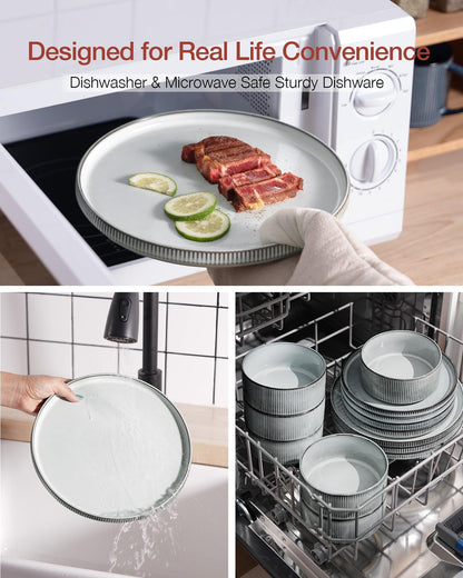 Richmount Star Plates and Bowls Set RRP - £59.99, 12 Pieces Dinner Set for 4, Stoneware Dinnerware Sets with Dinner Plates/Salad Plate/Cereal Bowls, Dishwasher & Microwave Safe, Smoky Blue