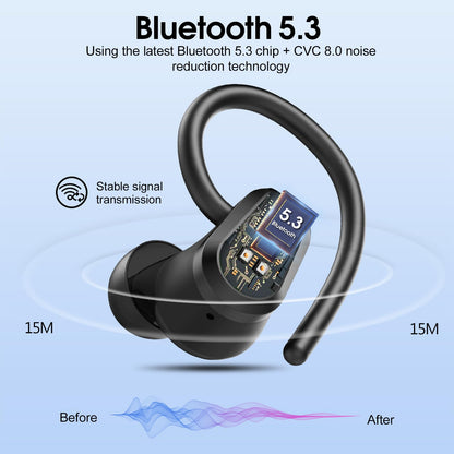 Wireless Earbuds RRP - £19.99, Bluetooth 5.3 Headphones with 4 ENC Noise Canceling Mic, 50H Stereo Dual LED Display Ear Buds, Sport Wireless Earphones with Earhooks, IP7 Waterproof Wireless Headphones Gym, Blue
