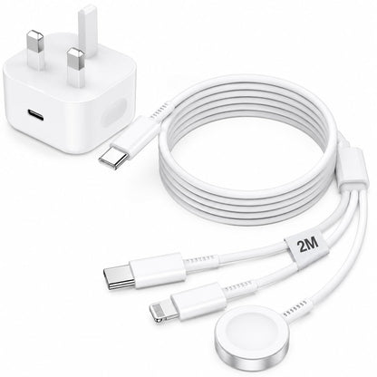 3-in-1 Apple Watch Charger 20W USB-C Fast Charge 2m - Universal