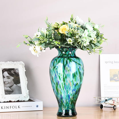 Hand-Blown Glass Vase RRP - £32.99 11.8in Tall Modern Decorative Wide Mouth Centrepiece – Jade Green
