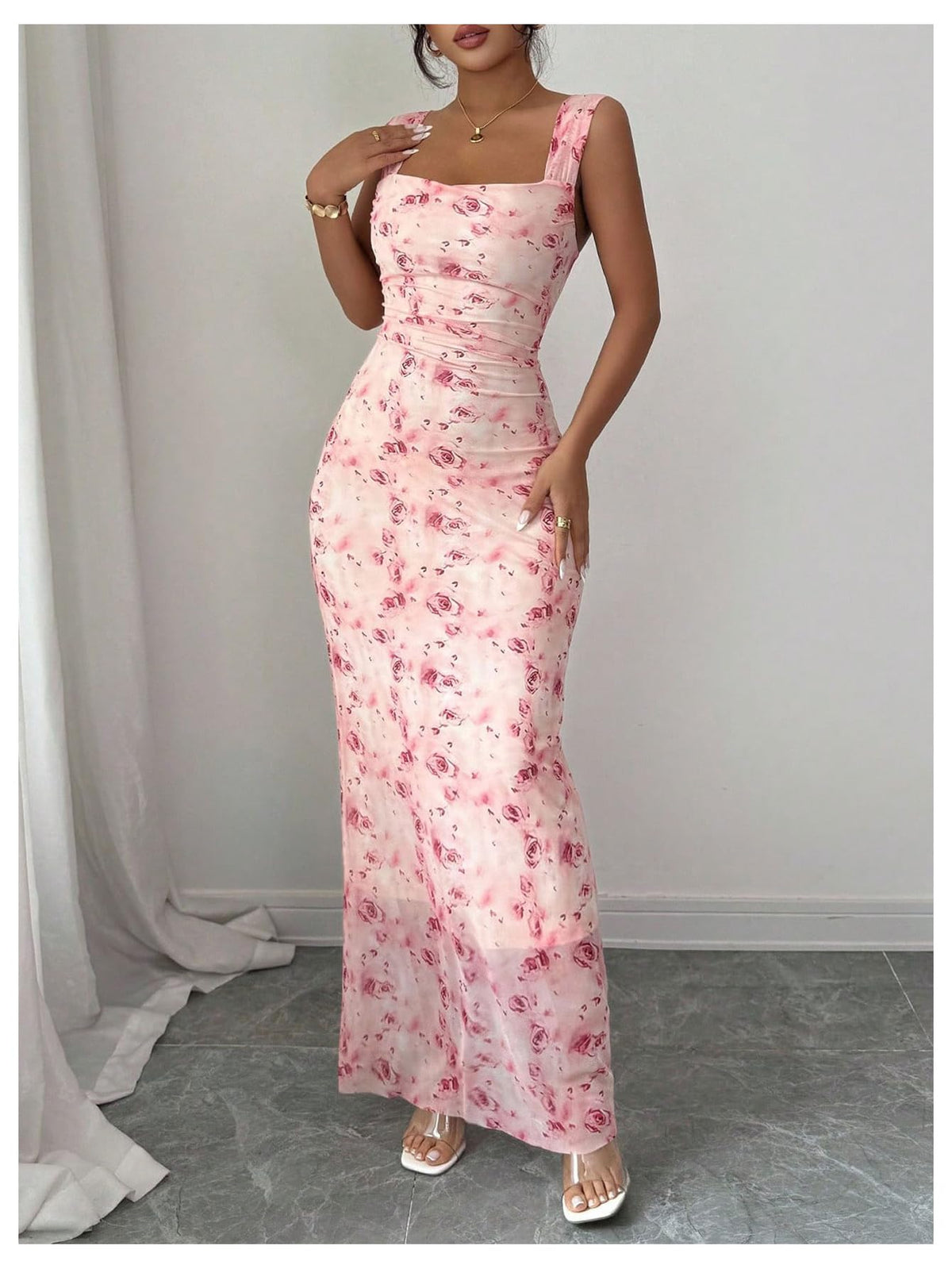 Women's Square Neck Bodycon Fishtail Maxi Dress Going Out RRP - £28.99