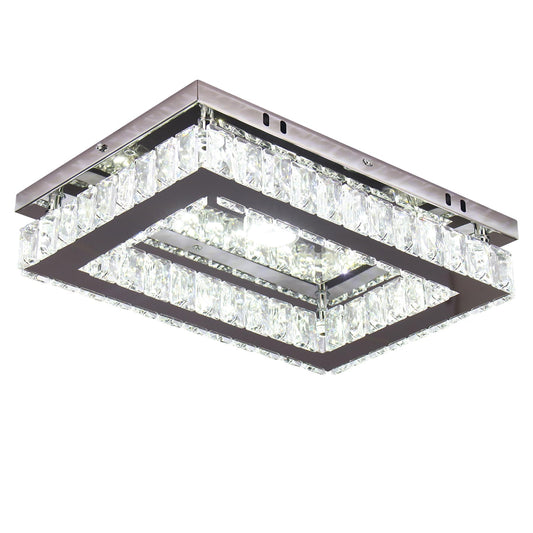 LED Crystal Rectangular Ceiling Chandelier RRP - £35.99 Flush Mount K9 Stainless – Cool White
