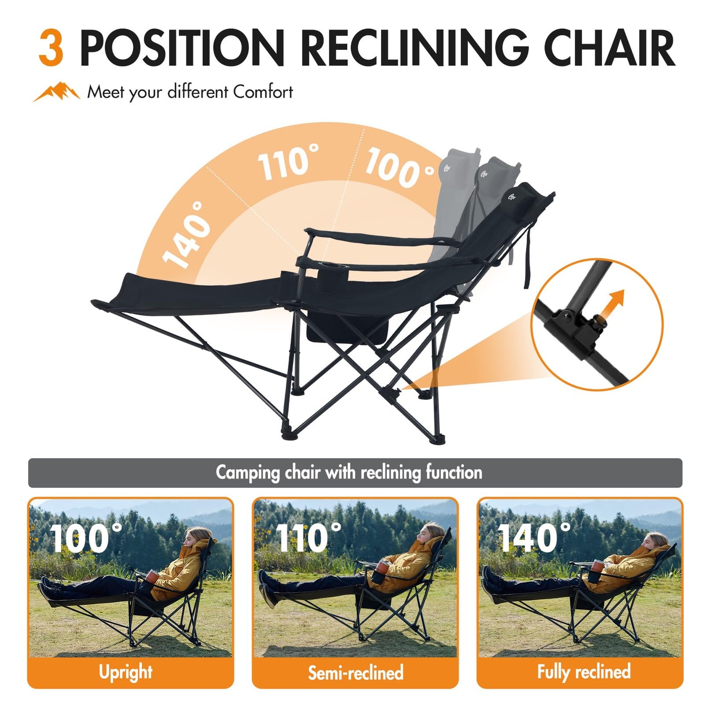 2-in-1 Folding Camping Chair - RRP £49.99 - 3-Position with Footrest & Cushion – 180kg