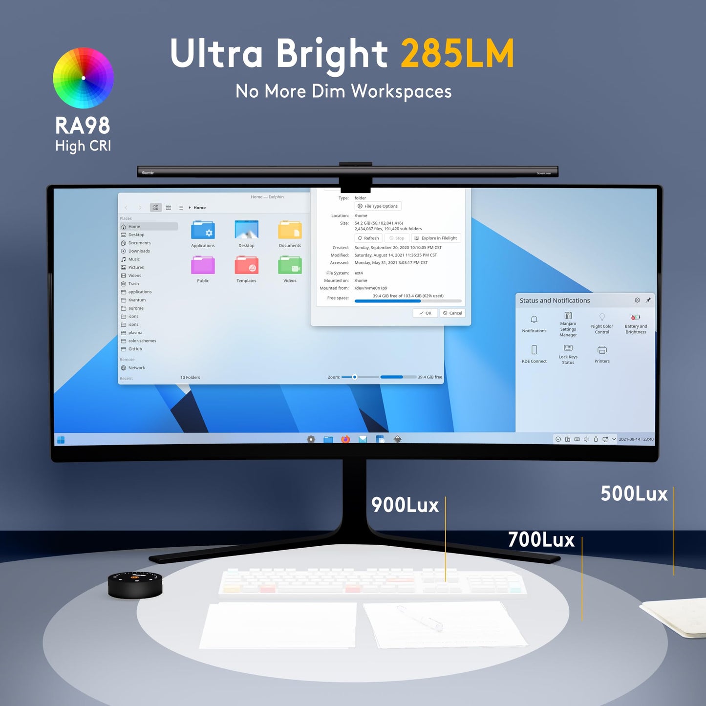 Monitor Lamp with Radar Sensor - RRP: £64.99 - Automatic On/Off Remote Control - 52cm