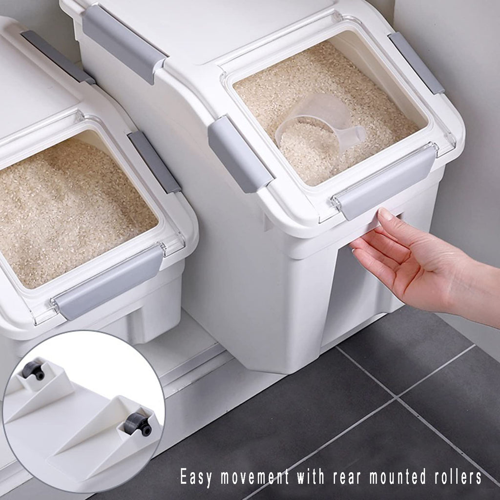 Toolzia 2 Pcs Rice Dispenser 10kg RRP - £59.99, Airtight Rice Storage Container Dry Food Dispenser Large Sealed Grain Containe (Cyan)