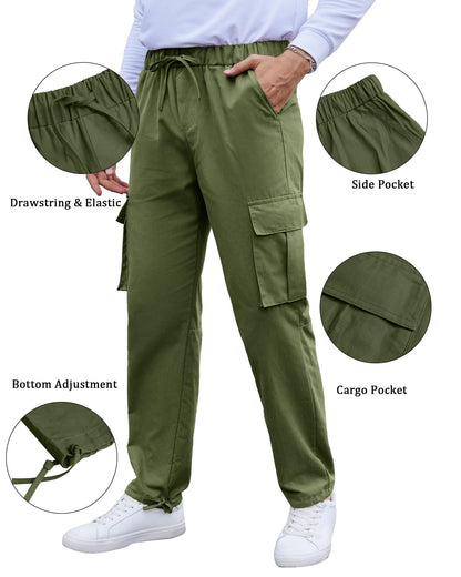 Men's Cotton Cargo Trousers RRP - £24.99 Drawstring Stretch Pockets Casual – Army Green 2XL