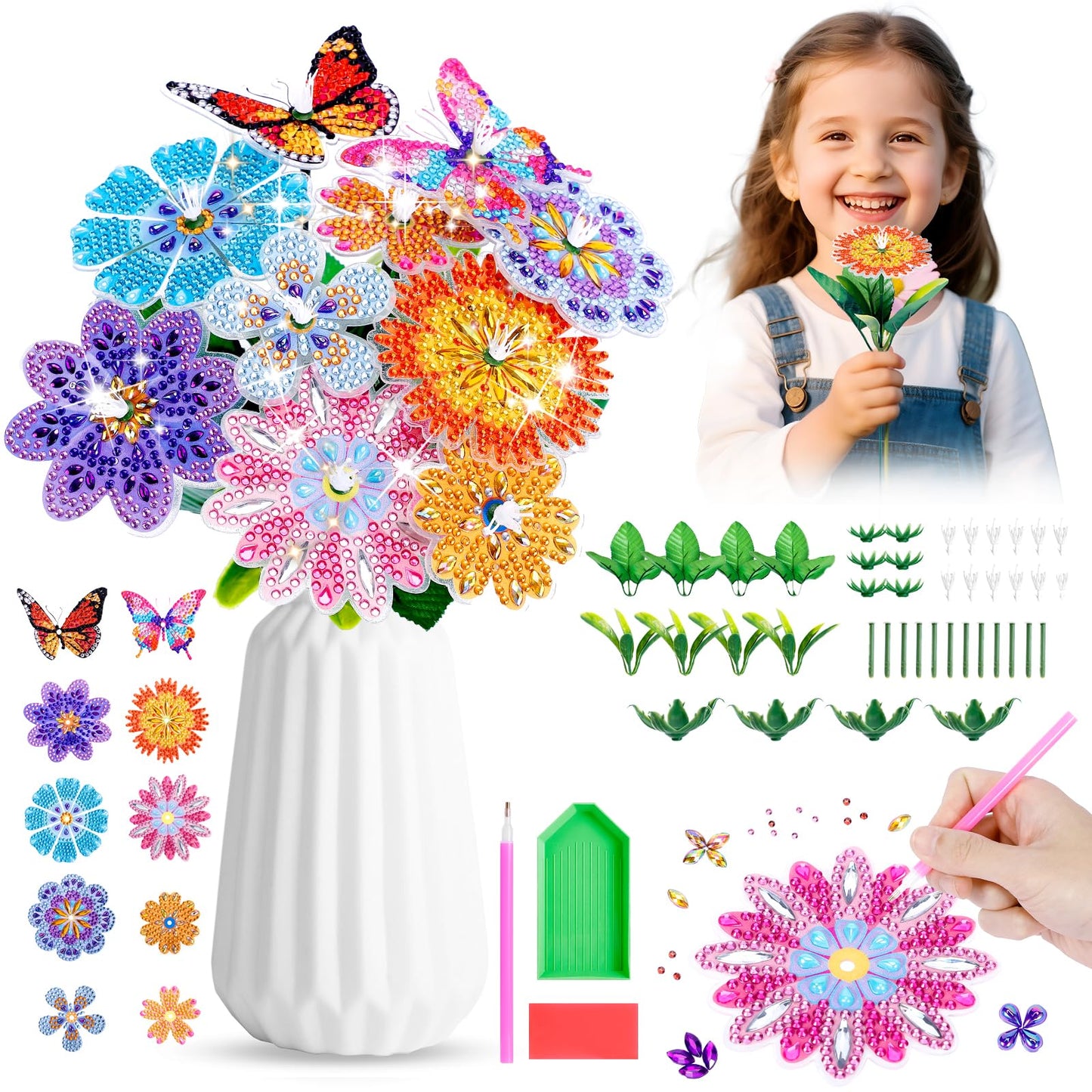 Diamond Art Flower Bouquet Craft Kit for Kids - RRP £9.99 – Ages 5-10