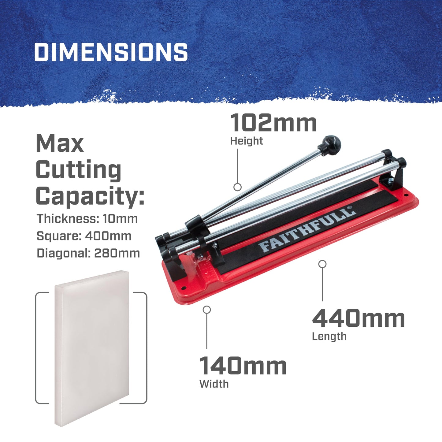 Faithfull Tile Cutter 300mm - RRP £19.99 - Manual Dual Rail Tile Cutter for Wall, Floor & Quarry Tiles up to 300mm Square, 210mm Diagonal & 10mm thick