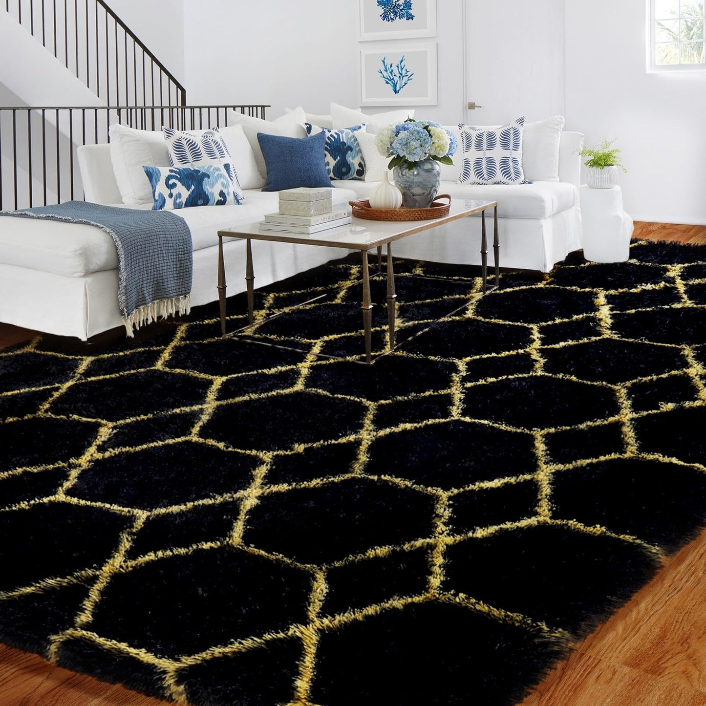 Checkered Rug - RRP: £59.99 - Large Soft Fluffy Washable Non-Slip ? Pink & White 240x300cm