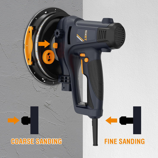 MAXXT 810W Handheld Drywall Sander RRP - £79.99, Electric Sander for Walls,Rough and fine Sanding - Variable Speed, Upgraded Pad, Adjustable Suction, Self-Dust-Extraction, 8 Pcs Sanding Discs