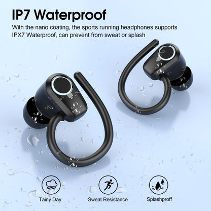 Wireless Earbuds RRP - £19.99, Bluetooth 5.3 Headphones with 4 ENC Noise Canceling Mic, 50H Stereo Dual LED Display Ear Buds, Sport Wireless Earphones with Earhooks, IP7 Waterproof Wireless Headphones Gym, Blue