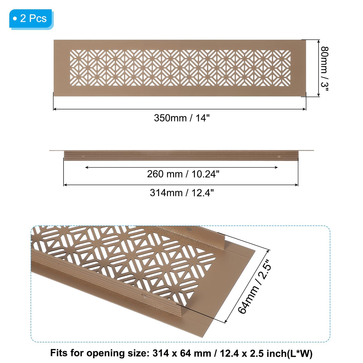 Door Air Vent Cover RRP - £16.99 14x3in Aluminium Louvered Grille 2 Pack with Screws for Cabinet Wardrobe – Brown