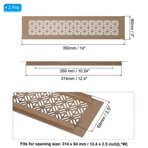 Aluminium Louvred Door Air Vent Grille 14x3in 2 Pack with Screws – Brown