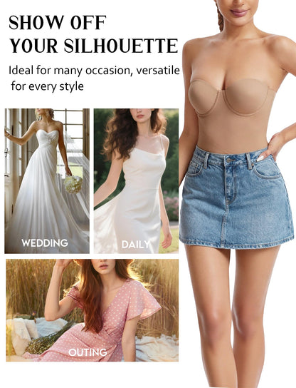 Strapless Tummy Control Shapewear Bodysuit RRP - £14.99 Removable Straps Low Back Shaping – Beige XL
