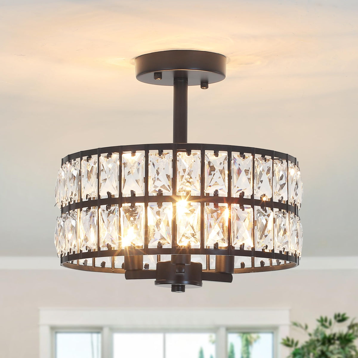 ASHUAQI Gold Crystal Ceiling Lights RRP - £74.99 Living Room, 3-Light Crystal Chandelier, E14 Modern Semi Flush Mount Chandeliers Ceiling Light for Bedroom, Hallway, Kitchen, Lounge, Dining Room