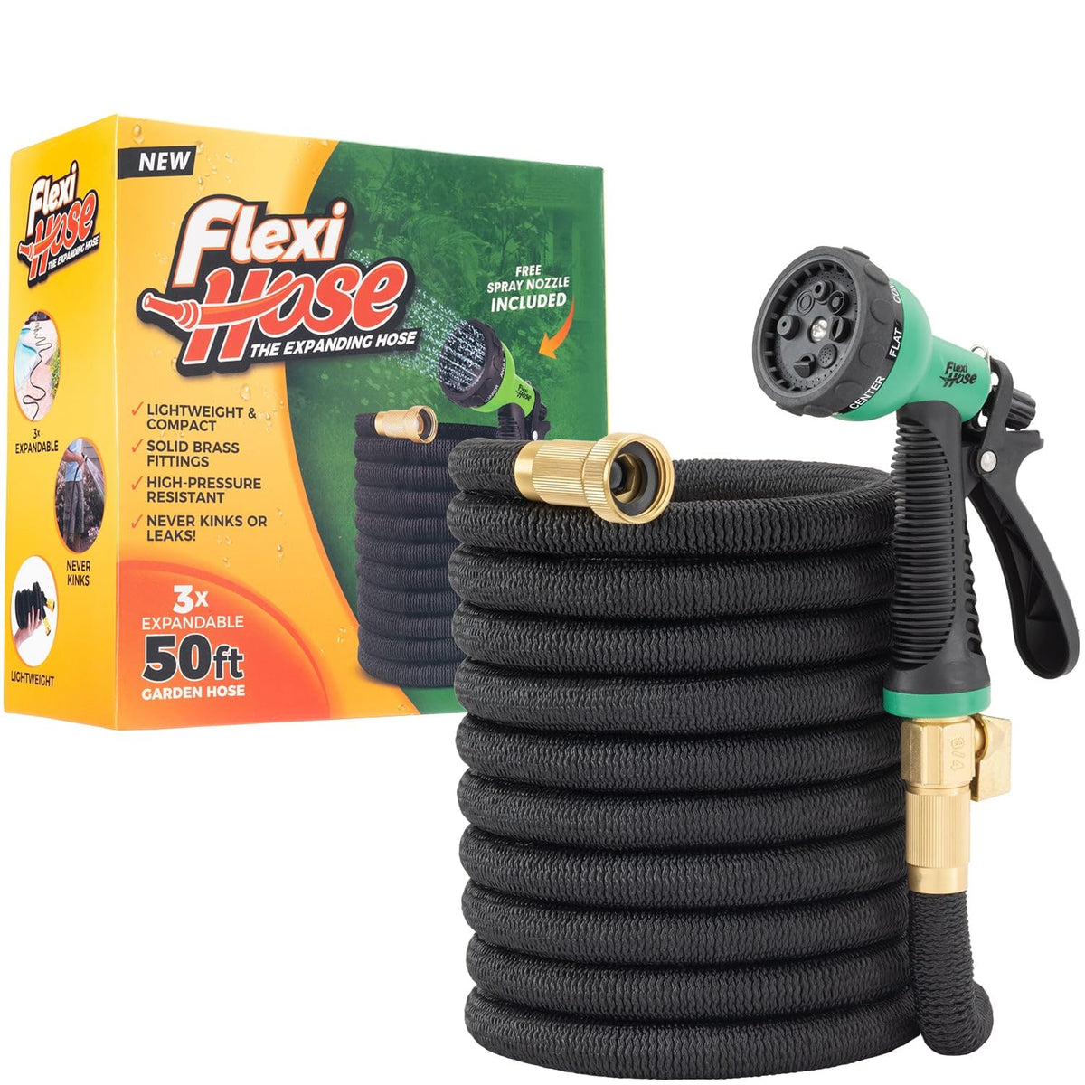 Expandable Garden Hose RRP - £25.99 50ft with 8-Function Nozzle No-Kink Brass Fittings