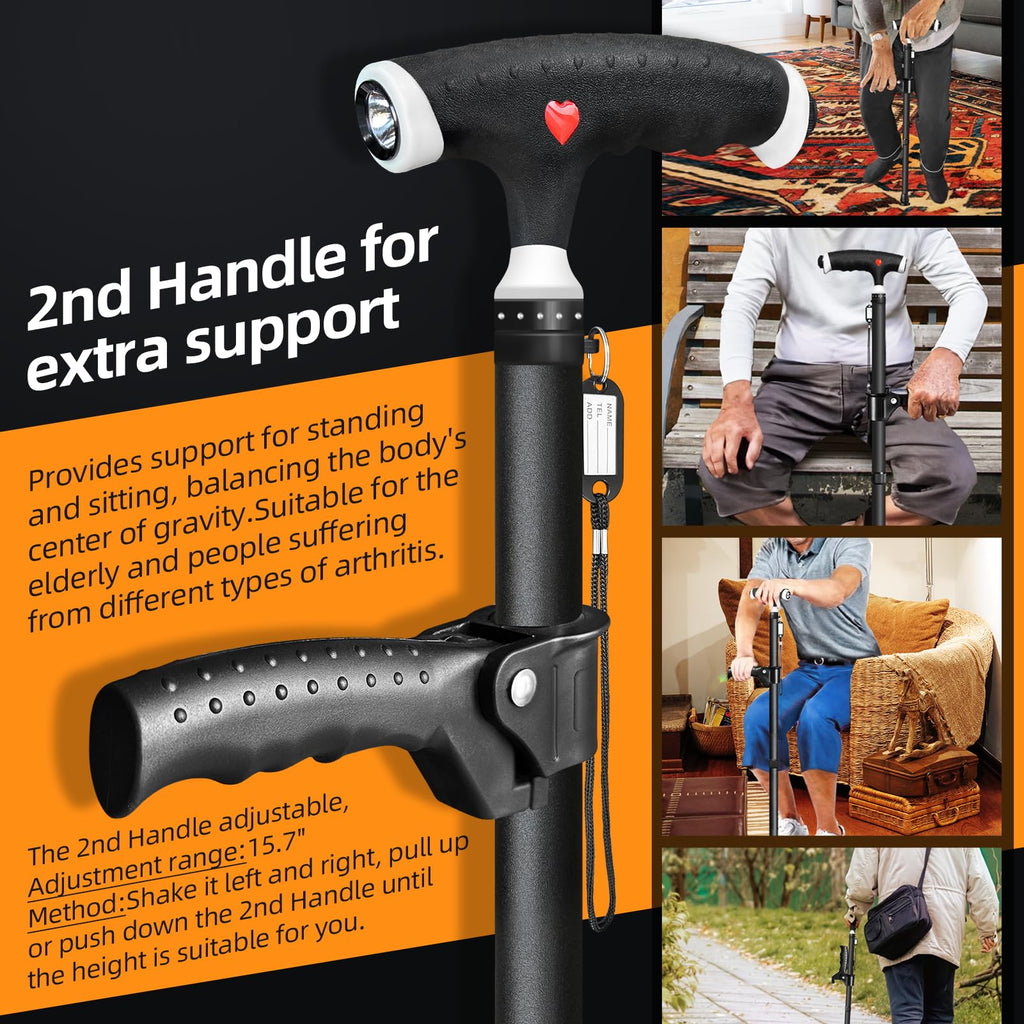 Adjustable Walking Stick RRP - £39.99 with Second Handle and LED Light for Extra Support – One Size