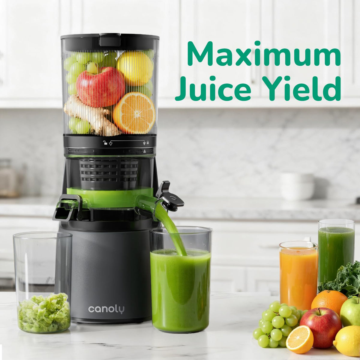 Masticating Cold Press Juicer RRP - £149.99 2.6L 150mm Feed Chute 3-in-1 Strainers Brushless Motor – Space Grey