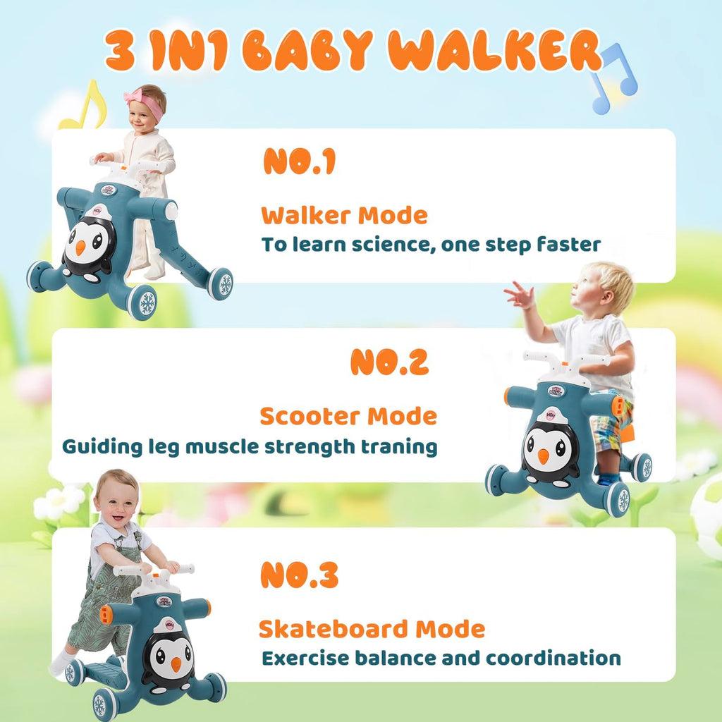 Baby Walker First Step 3 in 1 Sit-to-Stand Learning Walker RRP - £44.99 Multifunctional Baby Push Along Walker Kids Activity Center with Music Push & Pull Toys Gift for Boys Girls Infants Toddlers