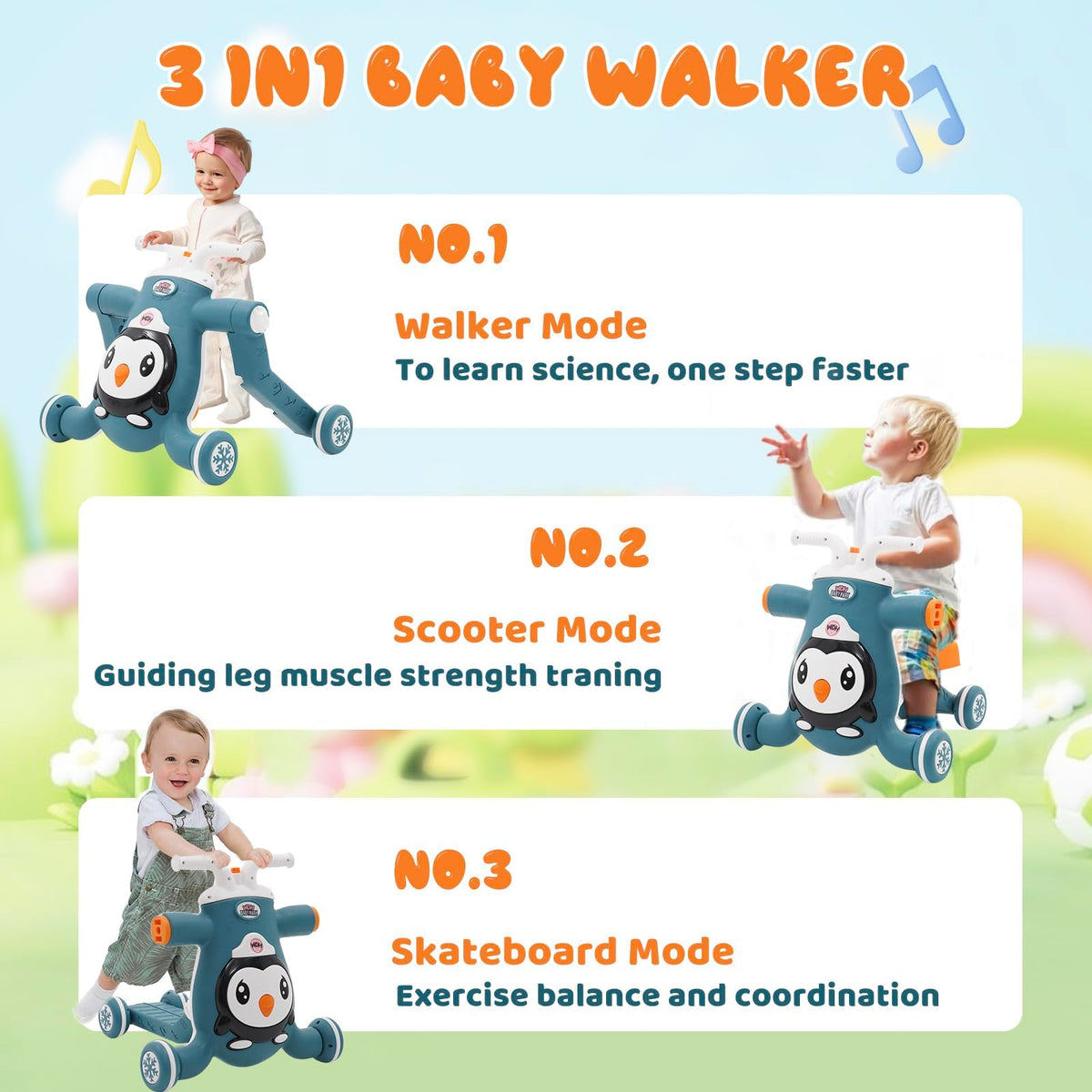 Baby Walker First Step 3 in 1 Sit-to-Stand Learning Walker RRP - £44.99 Multifunctional Baby Push Along Walker Kids Activity Center with Music Push & Pull Toys Gift for Boys Girls Infants Toddlers