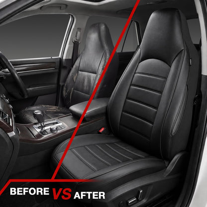 Universal Front Car Seat Covers RRP - £32.99 Waterproof PU Leather Airbag Compatible Pair – Black
