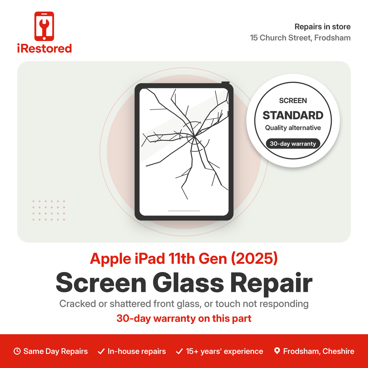 Apple iPad 11th Gen (2025) Screen Glass Repair – Standard part