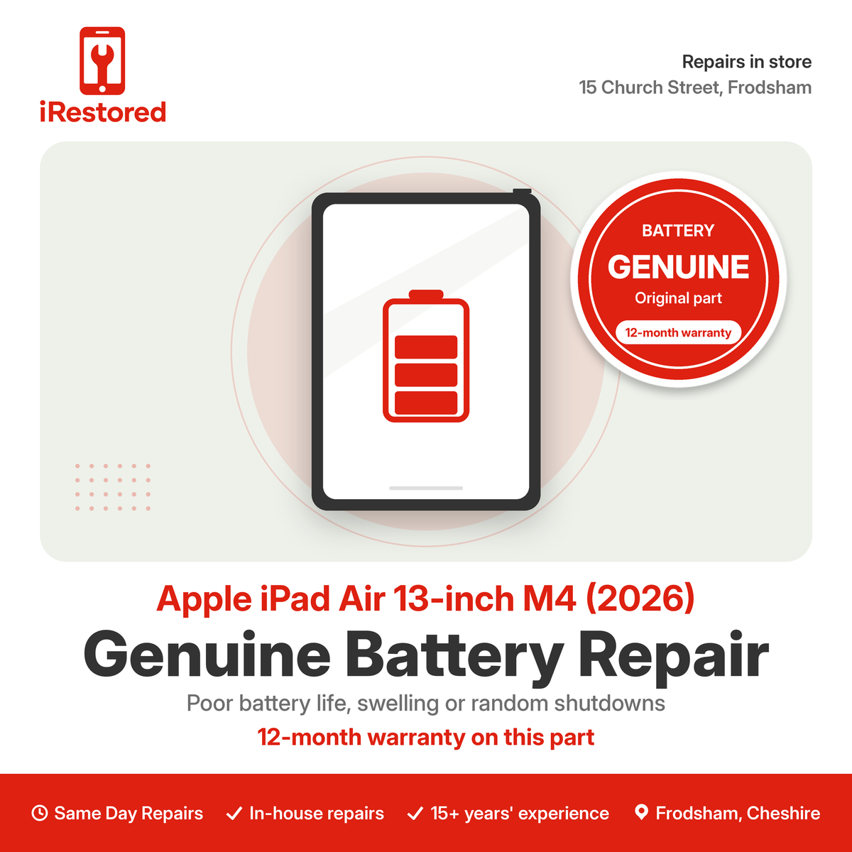 Apple iPad Air 13-inch M4 (2026) Genuine Battery Repair