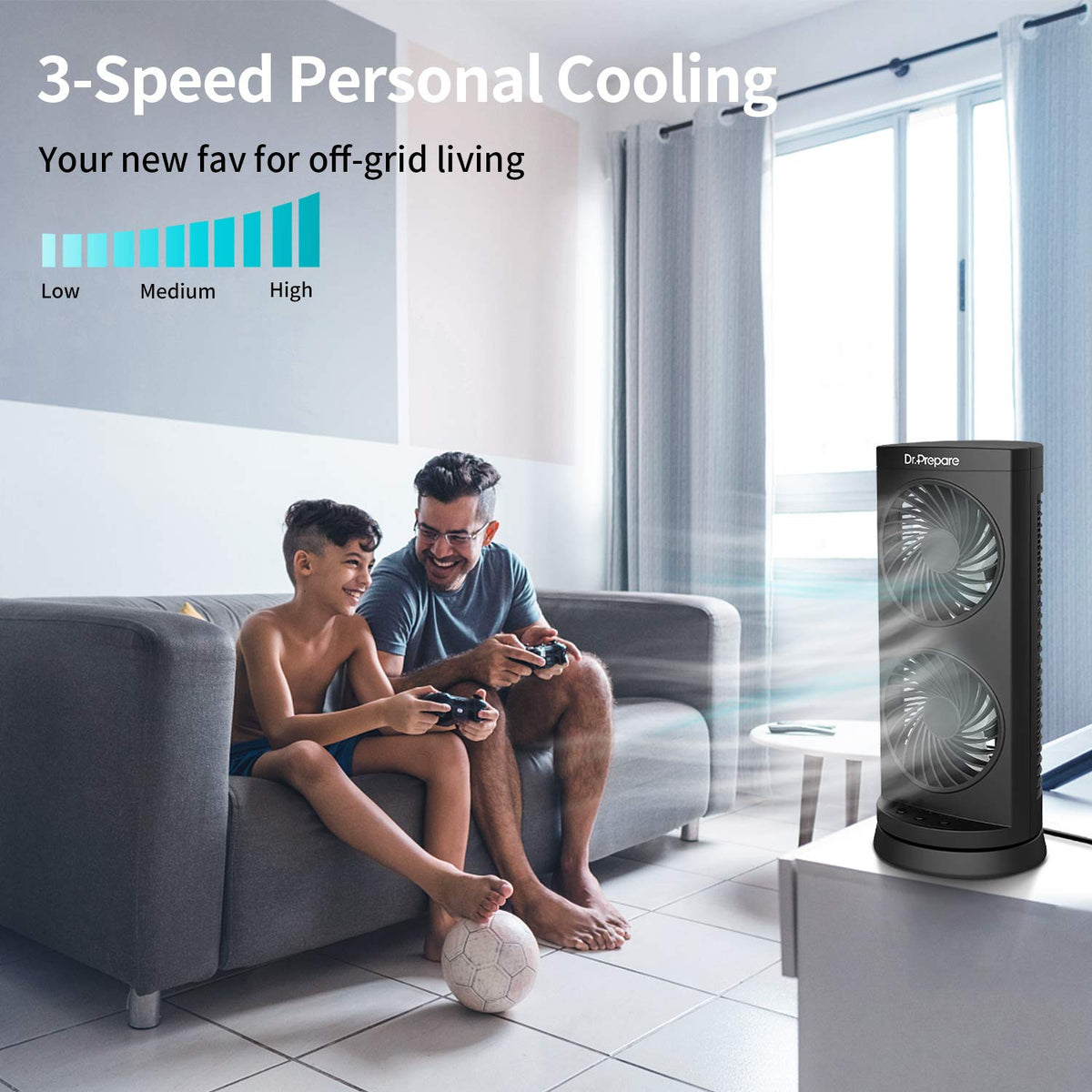 Dr. Prepare Tower Fan Oscillating Fan RRP - £25.99, Portable Desk Fan with 3-Speed Options, 110° Oscillation, 3 Timers, Personal Quiet Table Fan for Home Office Desktop Bedroom