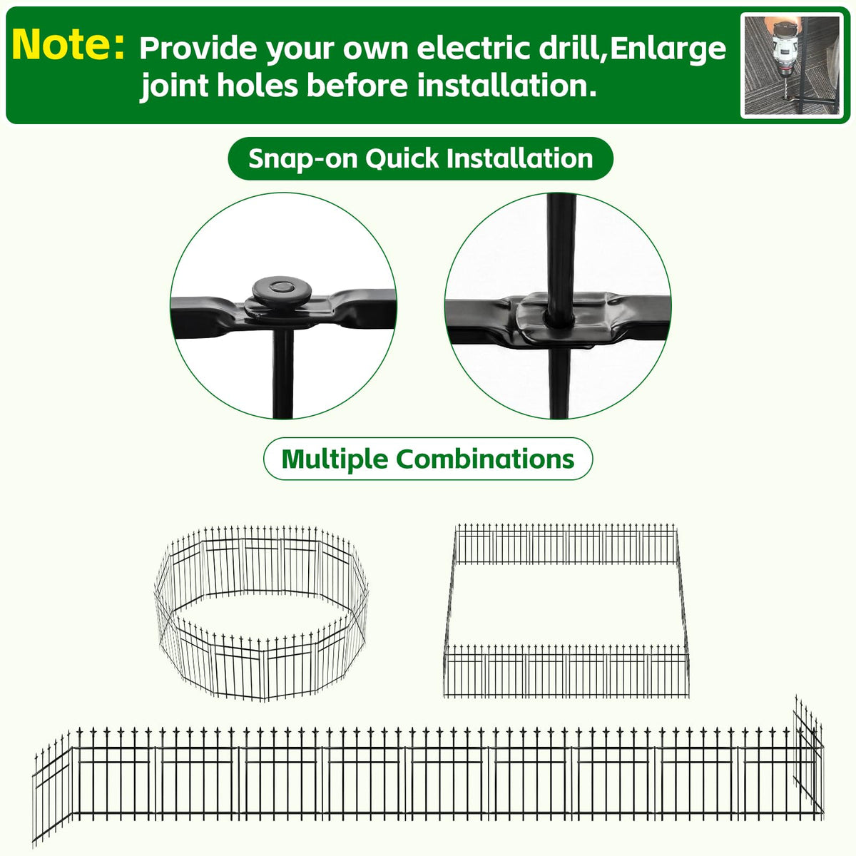 Metal Garden Fence 5-Pack Rustproof Landscape Barrier 71cm H x 56cm W 2.8m