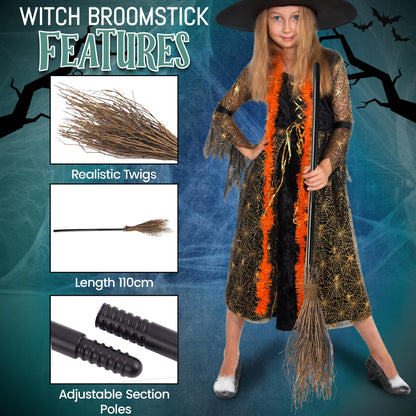 Witches Broomstick 3 Piece Realistic Halloween Costume Accessory - RRP £11.99 – 110 cm