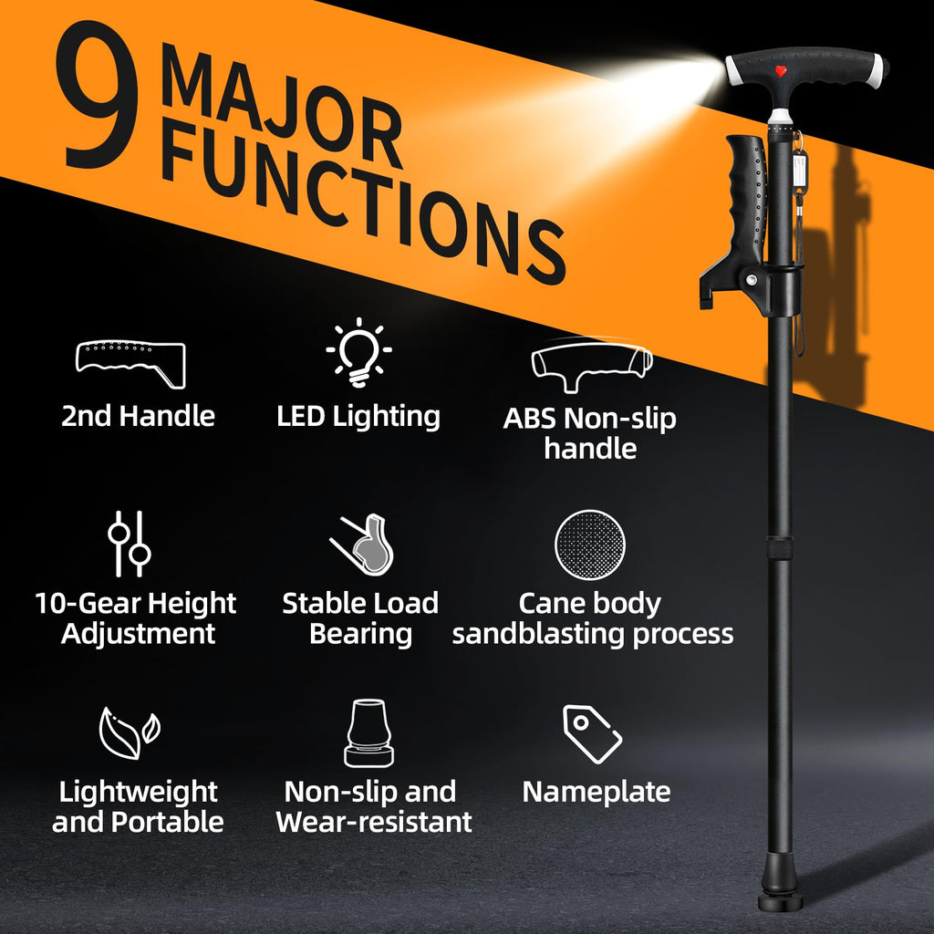 Adjustable Walking Stick RRP - £39.99 with Second Handle and LED Light for Extra Support – One Size
