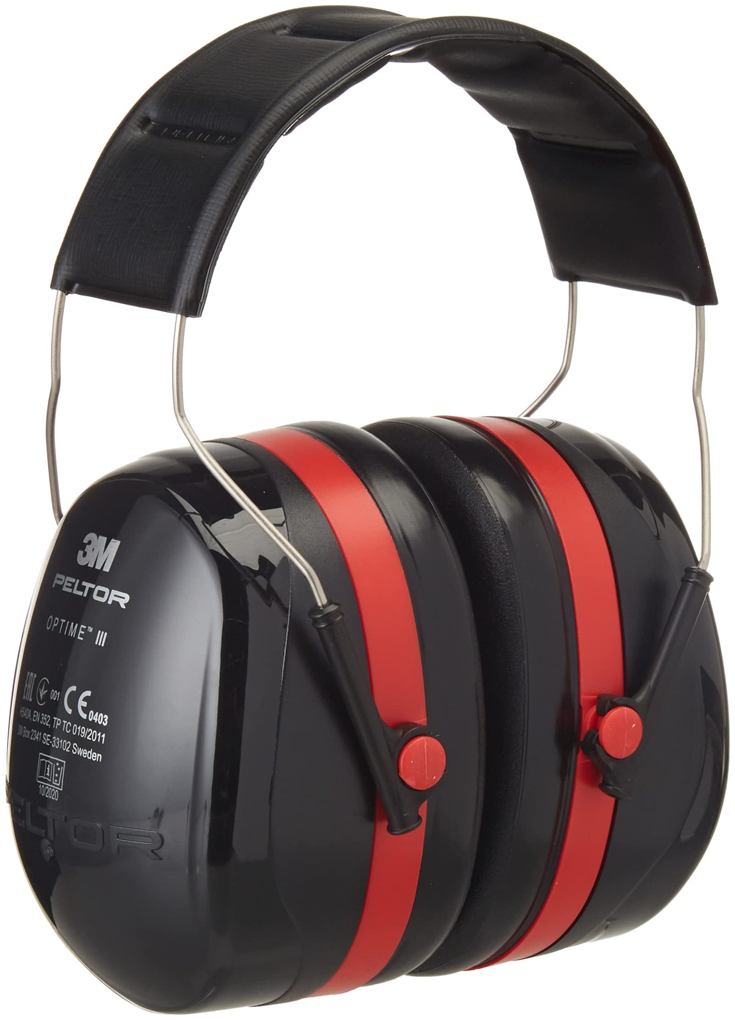 3M Peltor Optime III Ear Defenders Adults - RRP £29.99 - Protective Earmuffs with Headband, Hearing Protection Against High Noise Levels in Industrial Settings, 35 dB, Black/Red