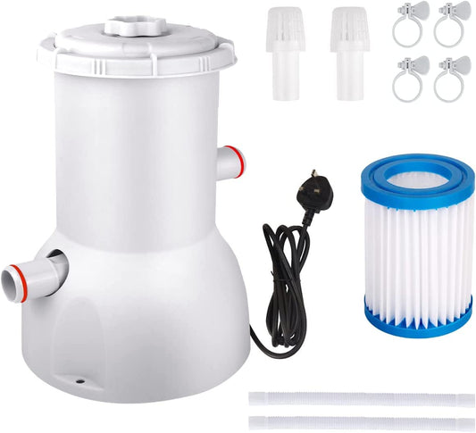 Evoio 800 Gallons Pool Filter Pump RRP - £24.99 Above Ground, Swimming Pool Filter Cartridge Pump, Electric Pool Water Pump Filter for Pools Sand Cleaning Tool Set with 1 Pool Filter Cartridge