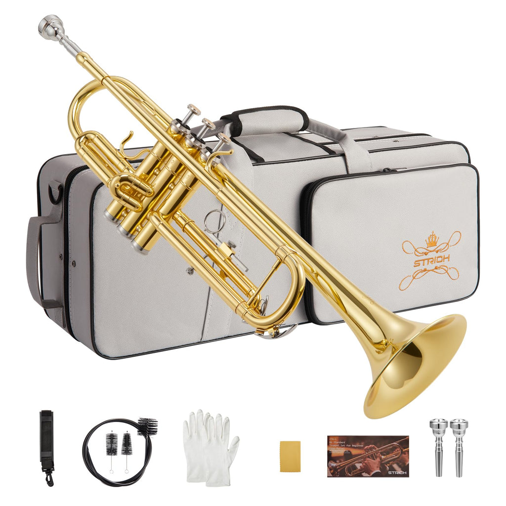 Bb Trumpet Beginner Student Set with Hard Case RRP - £139.99 7C & 3C Mouthpieces Cleaning Kit – Gold
