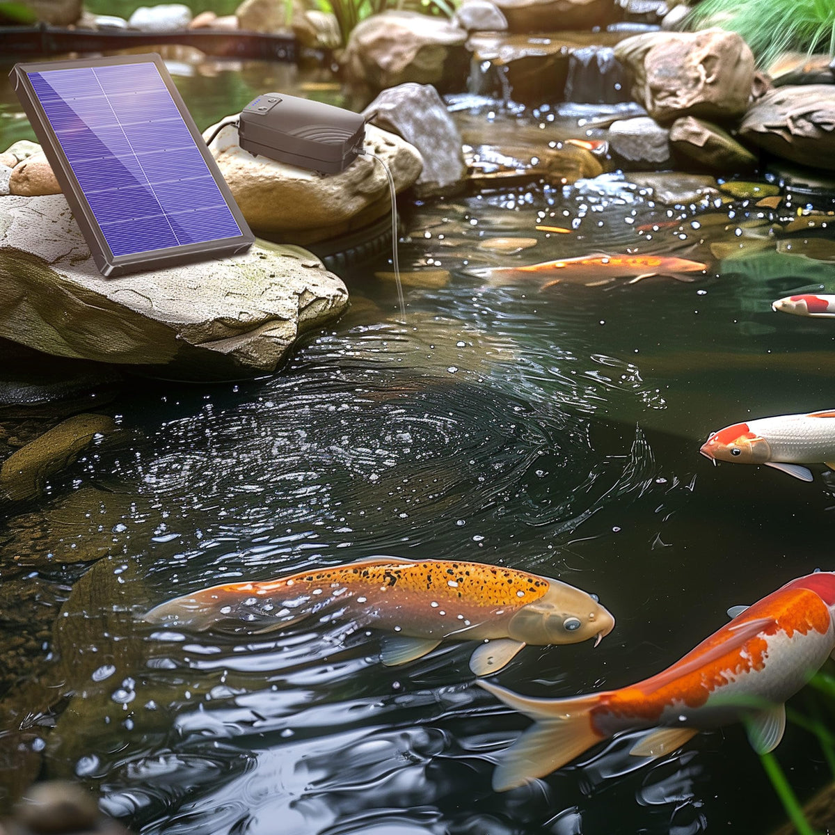Biling 4W Solar Pond Aerator RRP - £39.99, Solar Pond Air Pump for Outdoor Fish Ponds with 2200mAh Battery, 3 Modes 2 Air Stone for Pond Oxygenator for Backyard Koi Hydroponic Aquaculture