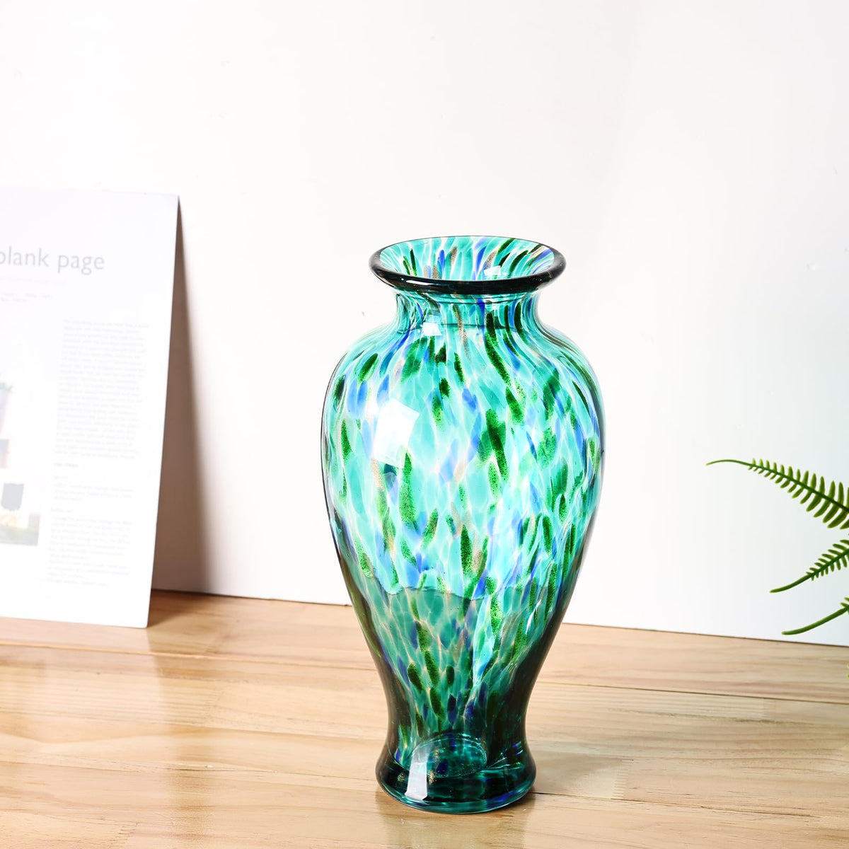 Hand-Blown Glass Vase RRP - £32.99 11.8in Tall Modern Decorative Wide Mouth Centrepiece – Jade Green