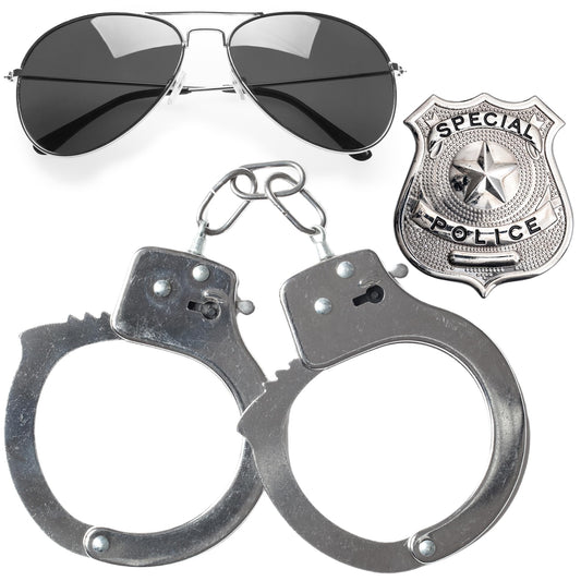 Adults Police Costume Accessories Set – Sunglasses, Handcuffs, Badge - RRP £6.99 – Fancy Dress
