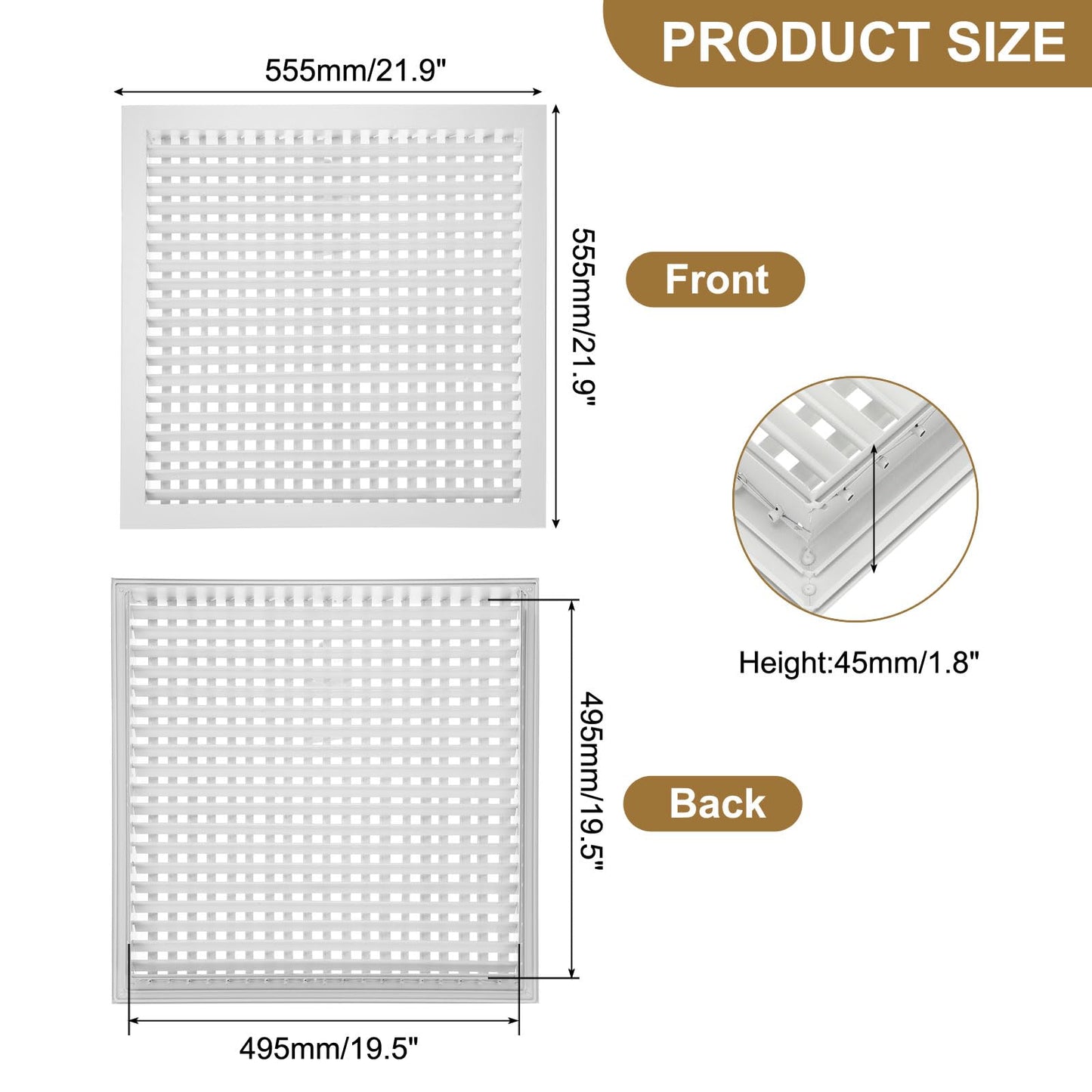 Adjustable Air Supply Diffuser 20" x 20" Aluminium HVAC Vent Cover - RRP £35.99 – White