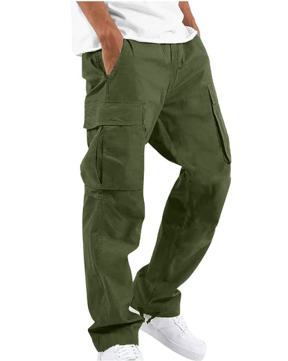 Men's Cotton Cargo Trousers RRP - £24.99 Drawstring Stretch Pockets Casual – Army Green 2XL