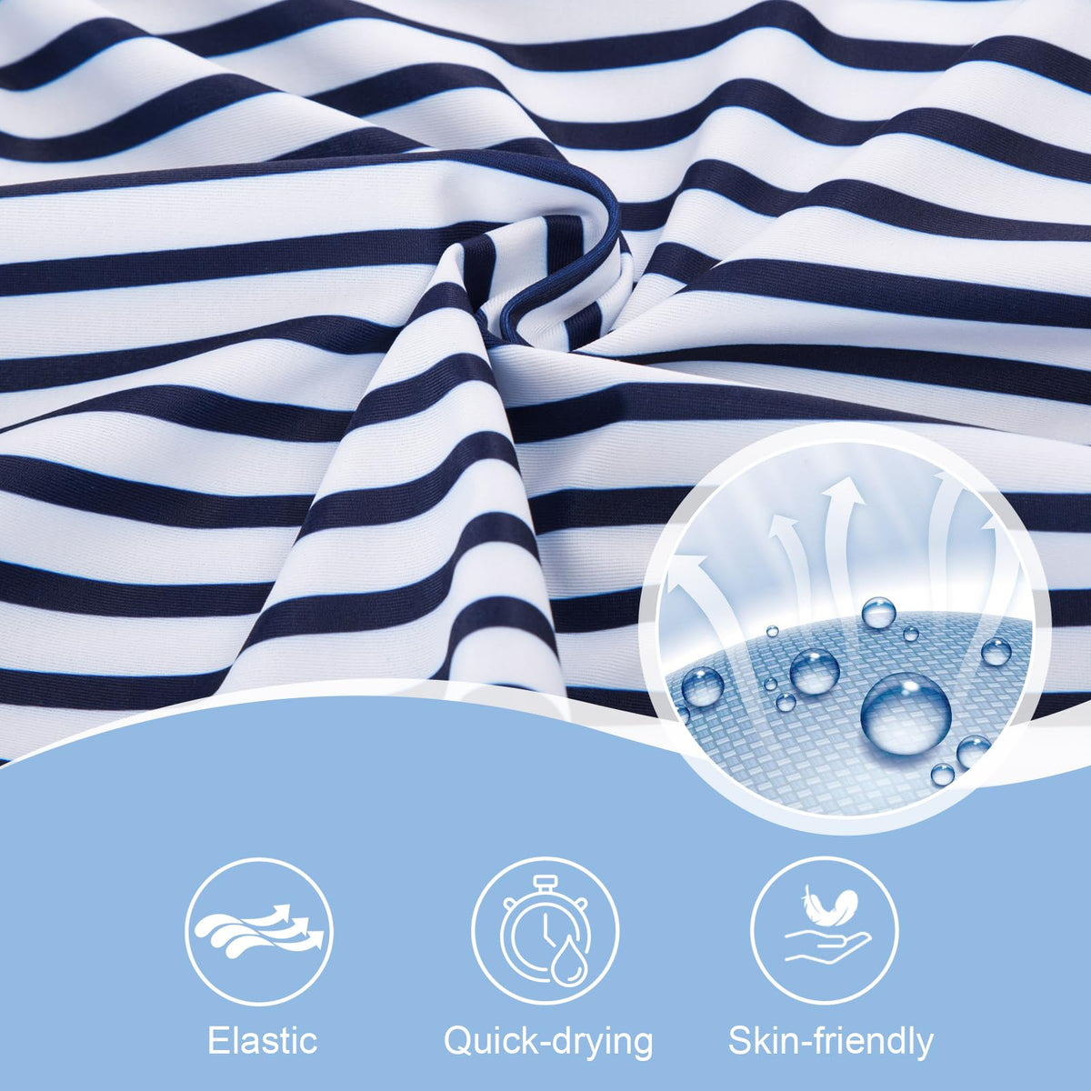 Women's Athletic Two Piece Tummy Control Swimwear RRP - £25.99 Backless Drawstring Swimsuit with Boyshort Bathing Suit Stripe Navy M