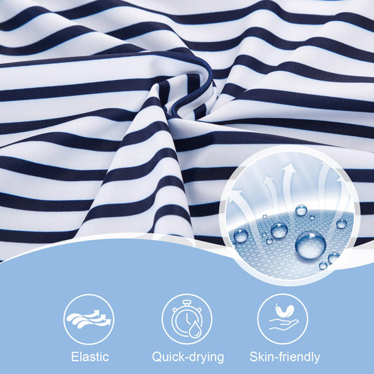 Women's Athletic Two Piece Tummy Control Swimwear RRP - £25.99 Backless Drawstring Swimsuit with Boyshort Bathing Suit Stripe Navy M