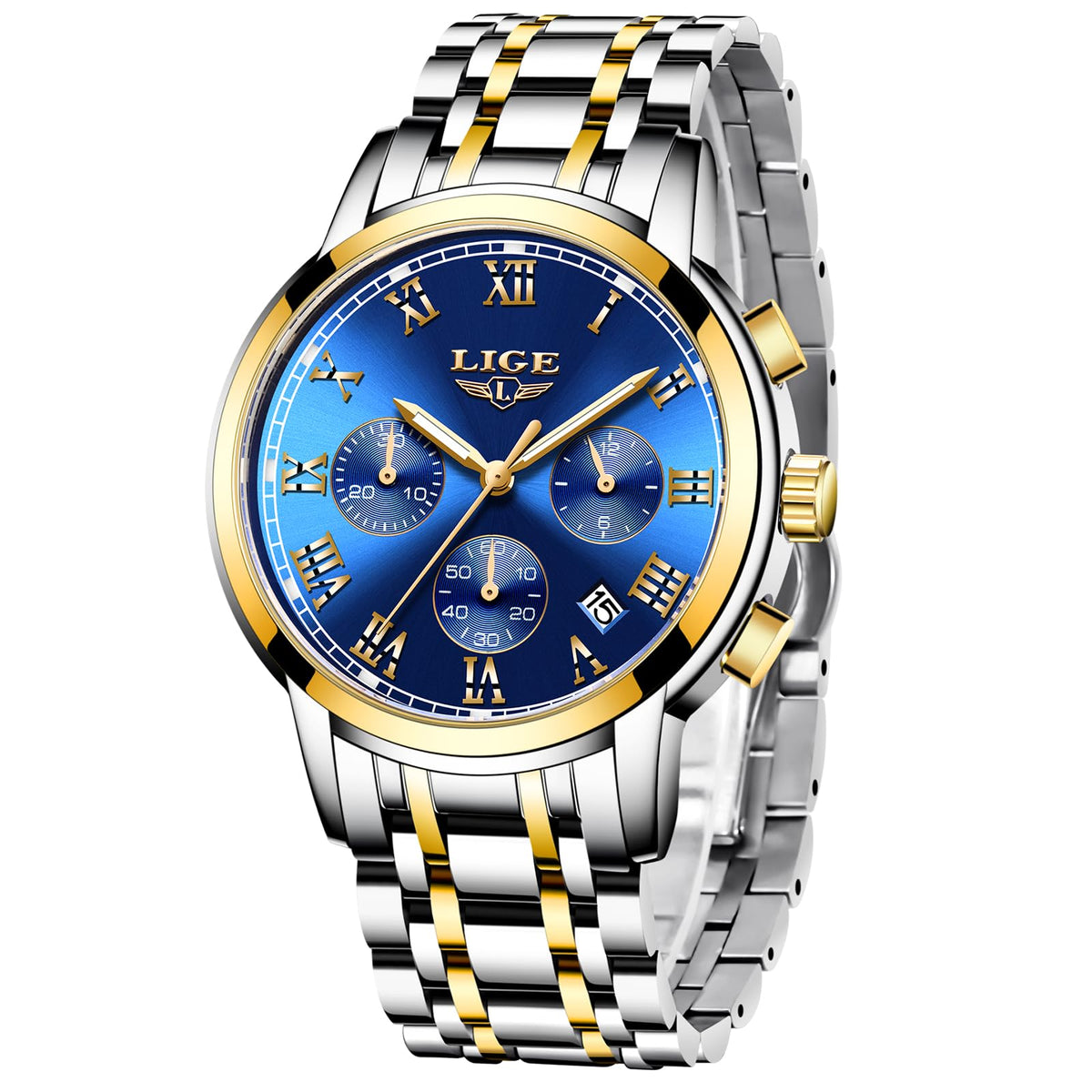 LIGE Men's Chronograph Waterproof Quartz Stainless Steel Dress Watch RRP - £22.99 – Silver