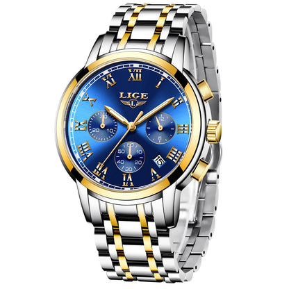 LIGE Men's Chronograph Waterproof Quartz Stainless Steel Dress Watch RRP - £22.99 – Silver