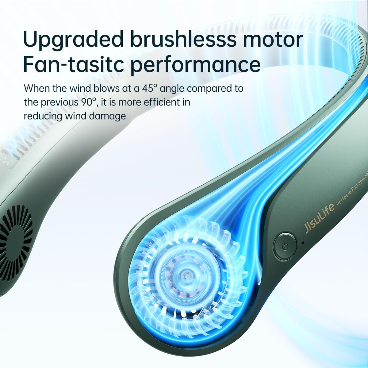 JISULIFE Portable Neck Fan RRP - £37.99, Hands-Free Bladeless, 5 Speeds, 4000 mAh Battery Operated Wearable Personal Fan, Twistable, Rechargeable, Gift for Women Men-Dark Green