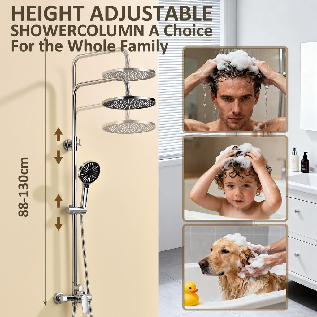 KeeGone Height-Adjustable Shower System RRP - £89.99 with Rain Shower & Hand Shower – Stainless Steel