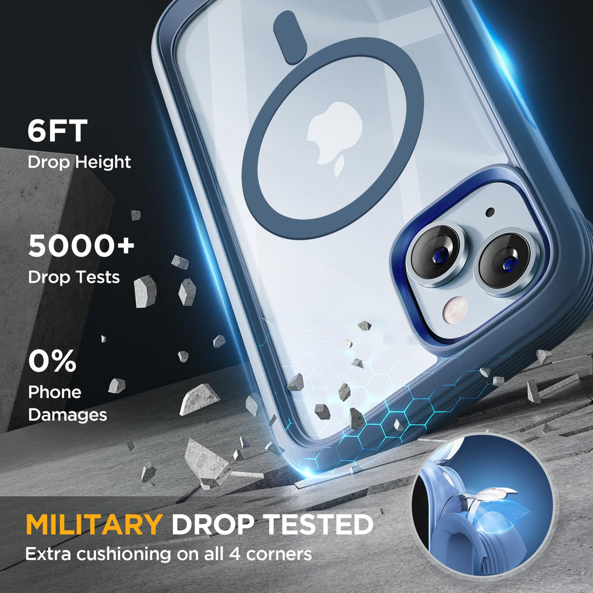 Magnetic Case for iPhone 14 Plus RRP - £19.99 with Screen & Camera Lens Protectors – Storm Blue