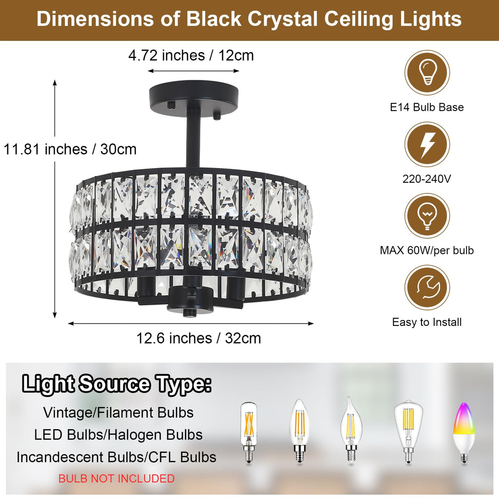 ASHUAQI Gold Crystal Ceiling Lights RRP - £74.99 Living Room, 3-Light Crystal Chandelier, E14 Modern Semi Flush Mount Chandeliers Ceiling Light for Bedroom, Hallway, Kitchen, Lounge, Dining Room